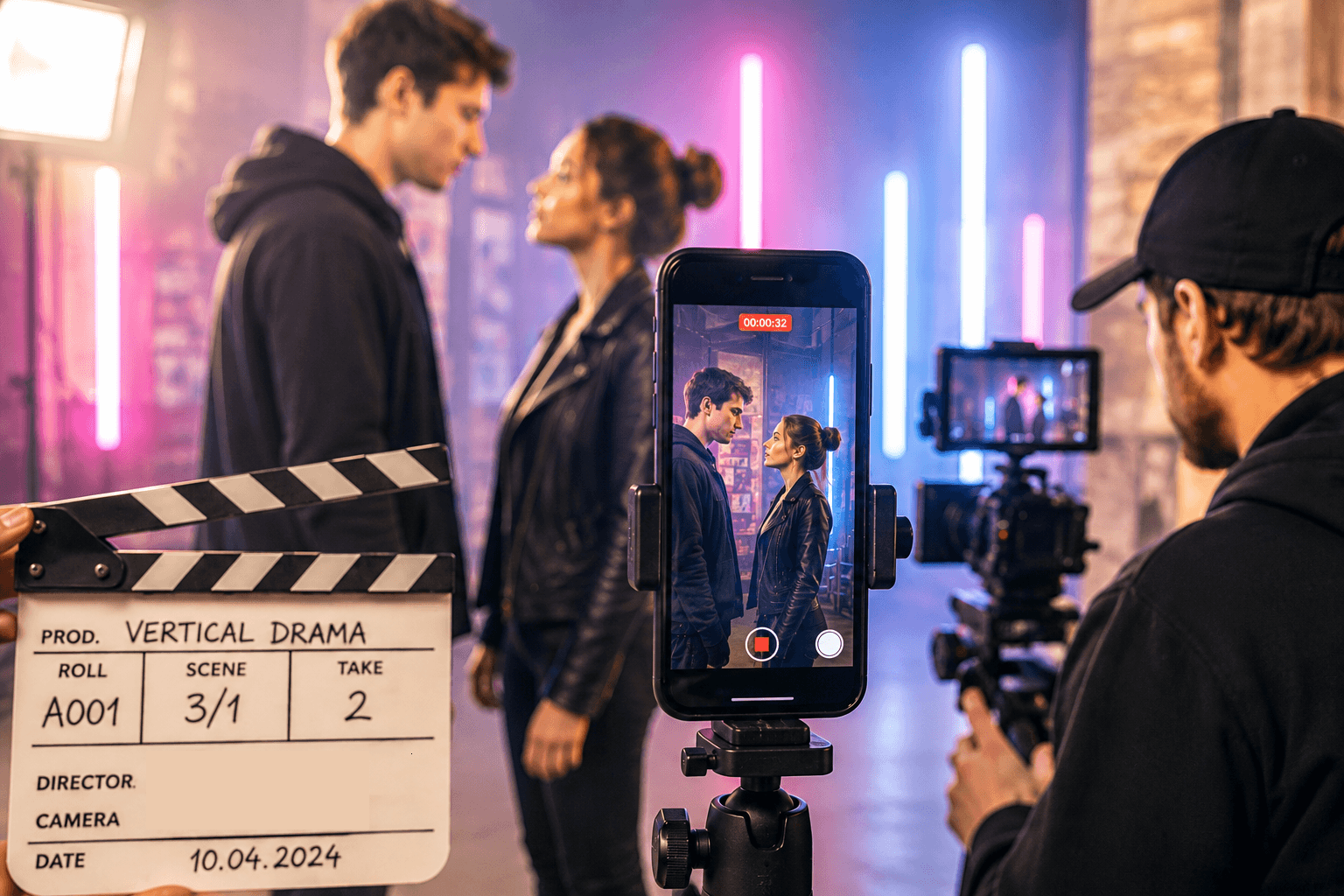 Creator und Darsteller bei der Produktion eines Vertical Drama Formats für mobile Streaming- und Social-Media-Inhalte